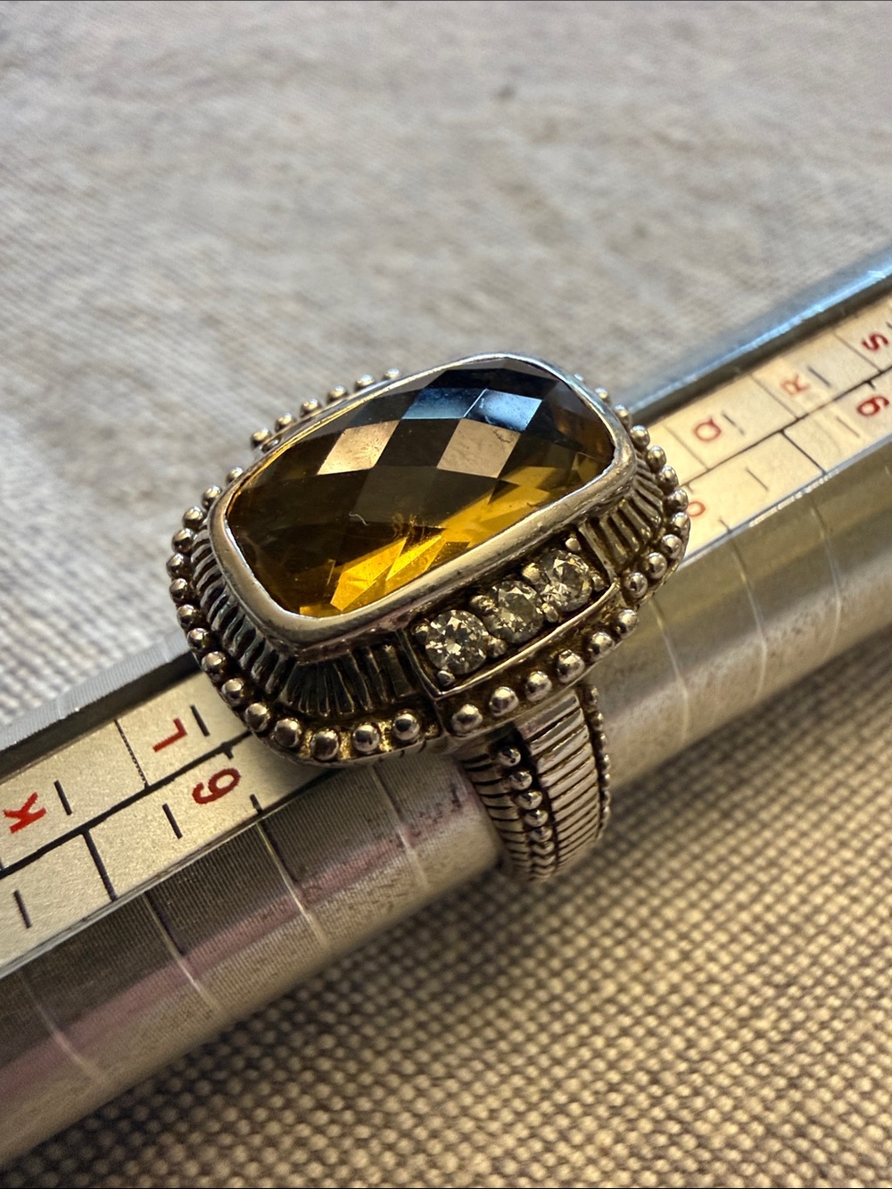 Judith Ripka Sterling silver ring with citrine, size 7